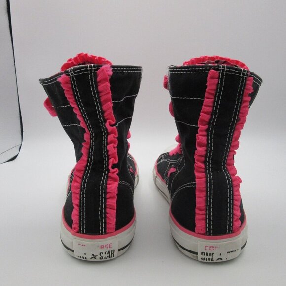Converse One Star High Tops Girls Junior 3 Black Pink Skull Hearts - Picture 4 of 8
